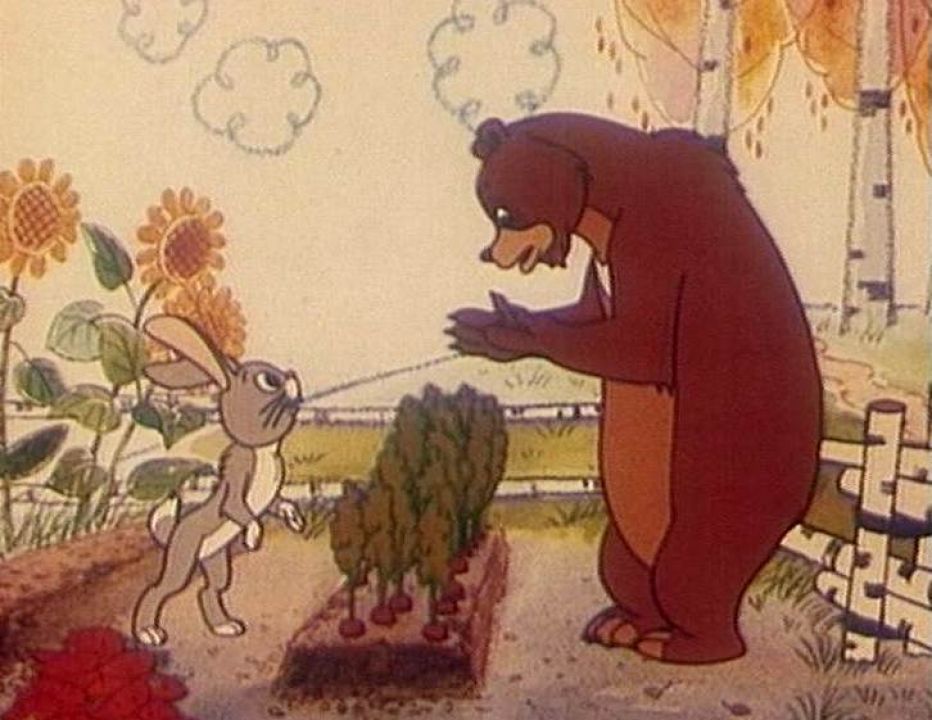 Рисунок зайчик дразнит медвежонка