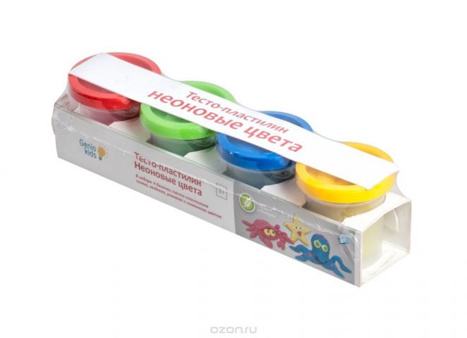 Набор для детского творчества Genio Kids "Тесто-пластилин. Неоновые цвета", 4 цвета
