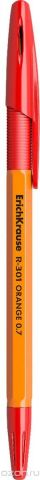 Erich Krause Ручка шариковая R-301 Orange 0.7 Stick&Grip красная 43189